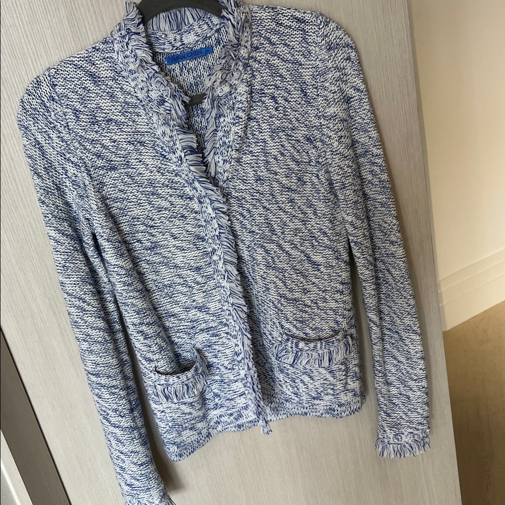 J. McLaughlin Blue and White Marbled Knit Sweater